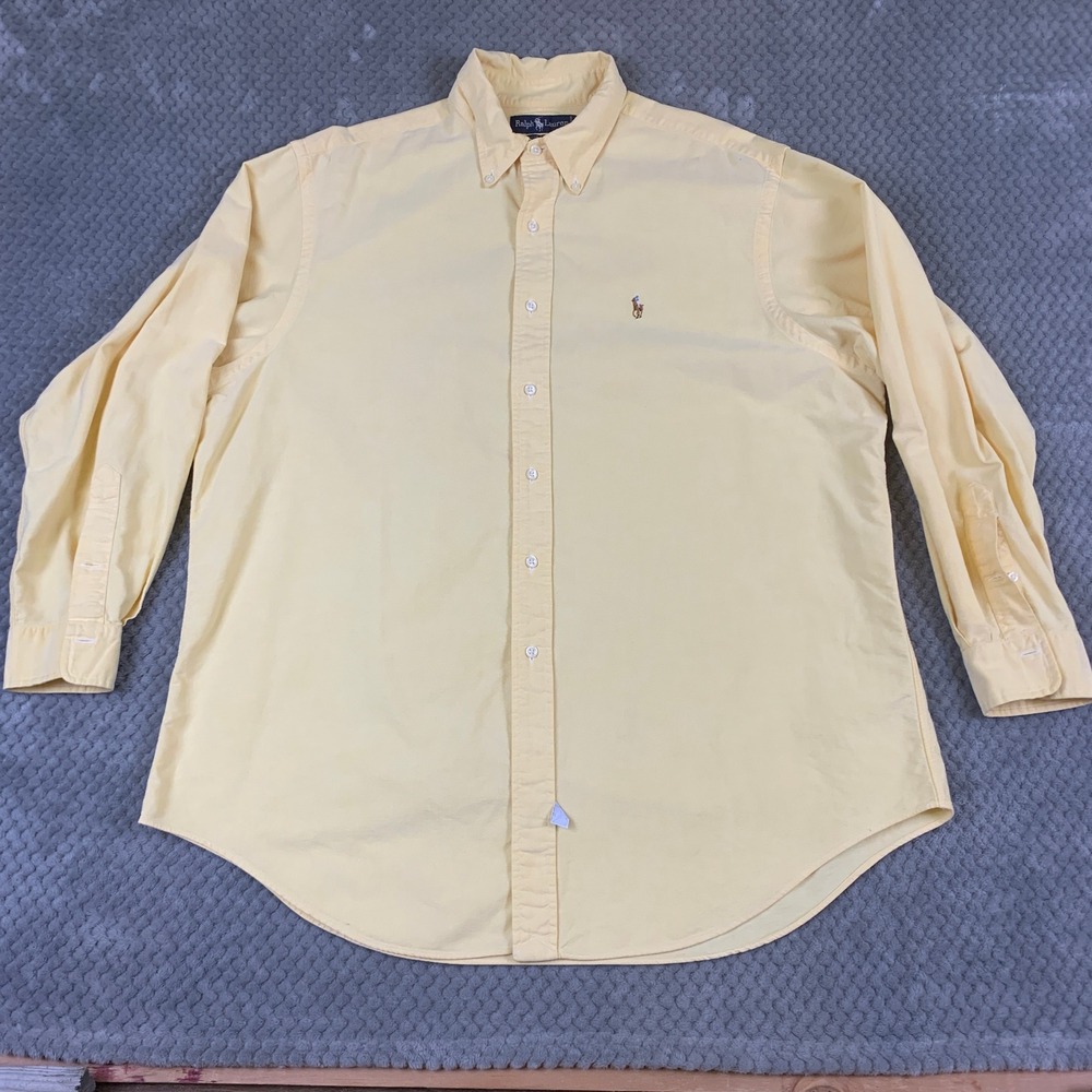 Ralph Lauren Mens Yellow Oxford Button Down Shirt 100% Cotton 17.5 34